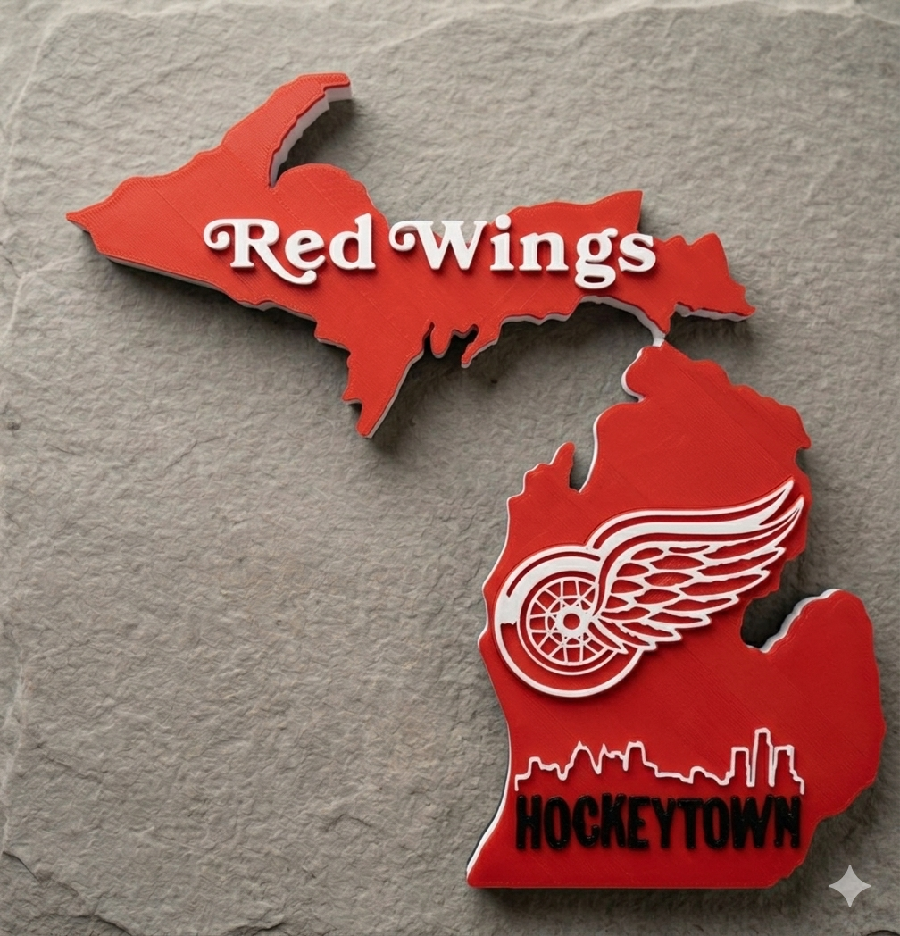Detroit Red Wings Hockeytown Michigan mitten wall decor in red, white, and black