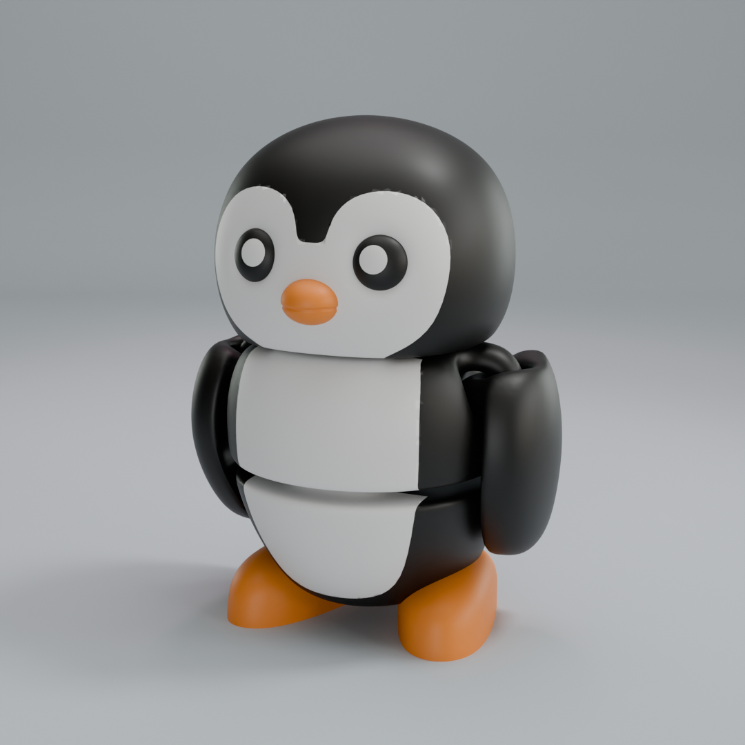 Penguin articulated figure keychain in black, white, and orange